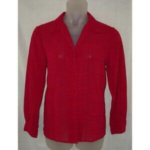 Dark Fuchsia Pink Sz Large Church Office Blouse Sheer Button Up Shirt